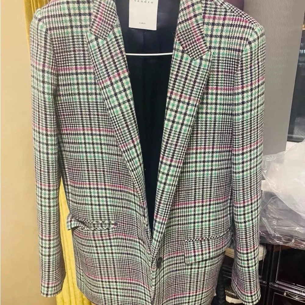Sandro wool Paris Plaid Blazer and Skirt Set - Picture 4 of 5